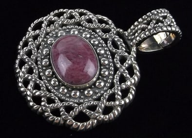 New Very Big Carolyn Pollack Sterling Rhodochrosite Pendant
