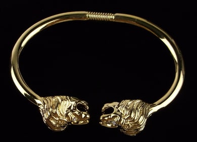 New Vint Kenneth Jay Lane Dueling Lion Flex Open Bracelet