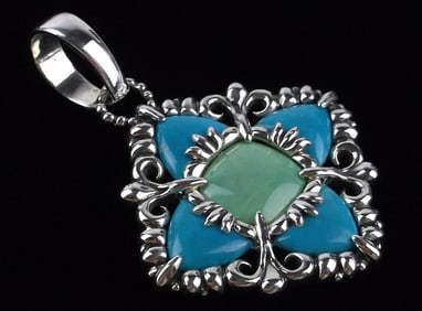 New Very Big Carolyn Pollack Sterling Silver Turquoise Pendant Reversable