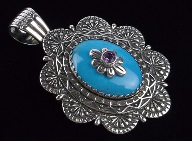 New Very Big Carolyn Pollack Sterling Silver Turquoise Pendant Brooch