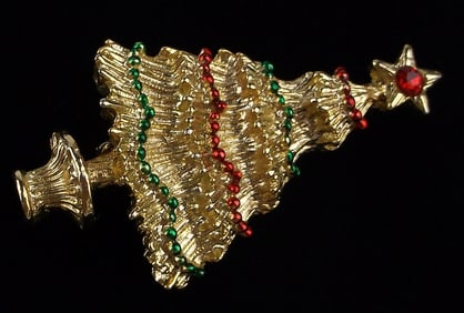 Mint Vintage 1970s Gerrys Rhinestone Christmas Tree Brooch