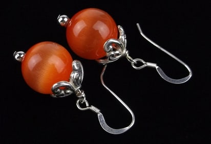 Mint Vintage Sterling Silver Orange Tourmaline Drop Earrings