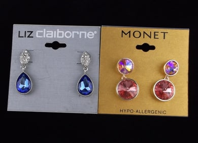 2 Sets New Monet Liz Claiborne Rhinestone Earrings $40