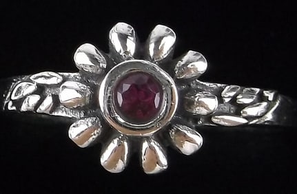 New Bali Sterling Silver Ruby Flower Ring 8