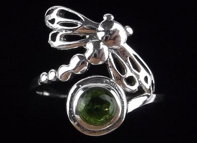New Sterling Silver Dragonfly Peridot Ring 7