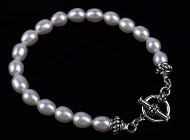 New Sterling Silver Pearl Bracelet 8"