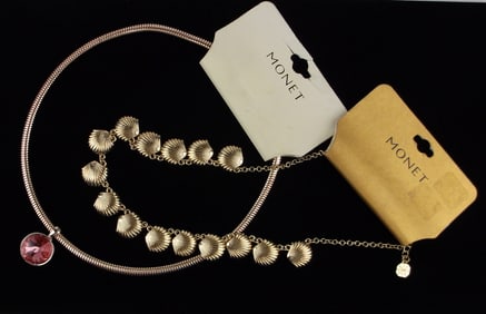 2 New Monet Rhinestone Necklace Lot $60