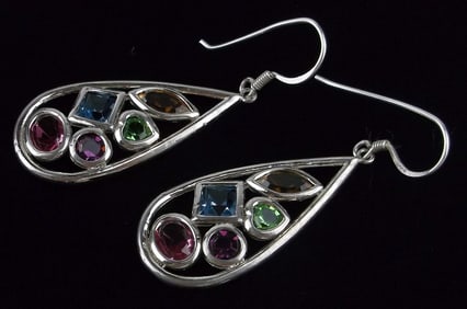 Mint Big Vintage Sterling Silver Gemstone Drop Earrings