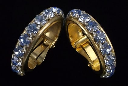 Stunning Vintage 1960s Designer Rhinestone Hoop Earrings