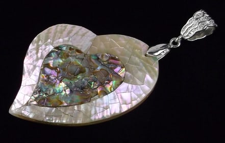 Mint Large Abalone MOP Shell Heart Pendant