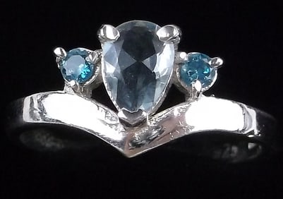 New Thick Sterling Silver Blue Stone Cocktail Ring 8.5