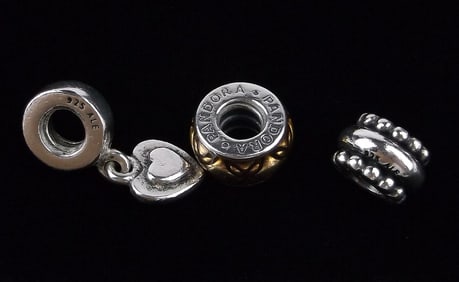 3 Mint Pandora Sterling Silver Charm Beads Lot