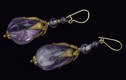 Stunning Vintage 1950s Big Genuine Amethyst Drop Earrings