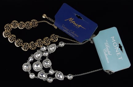 2 New Monet Rhinestone Necklace Lot 20" $72