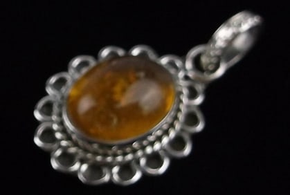 New Bali Sterling Silver Amber Pendant