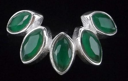 New Sterling Silver Green Chalcedony Ring 7