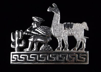 Mint Vintage Taxco Sterling Silver Llama And Man Brooch