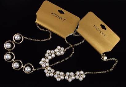 2 New Monet Faux Pearl Necklace Lot 20" $56
