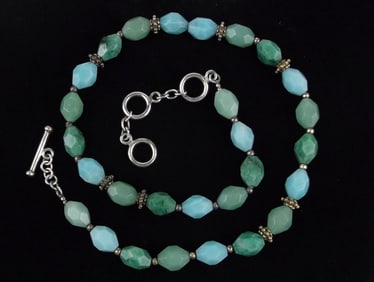 Mint Vint Sterling Silver Larimar Jade Aventurine Necklace 20"