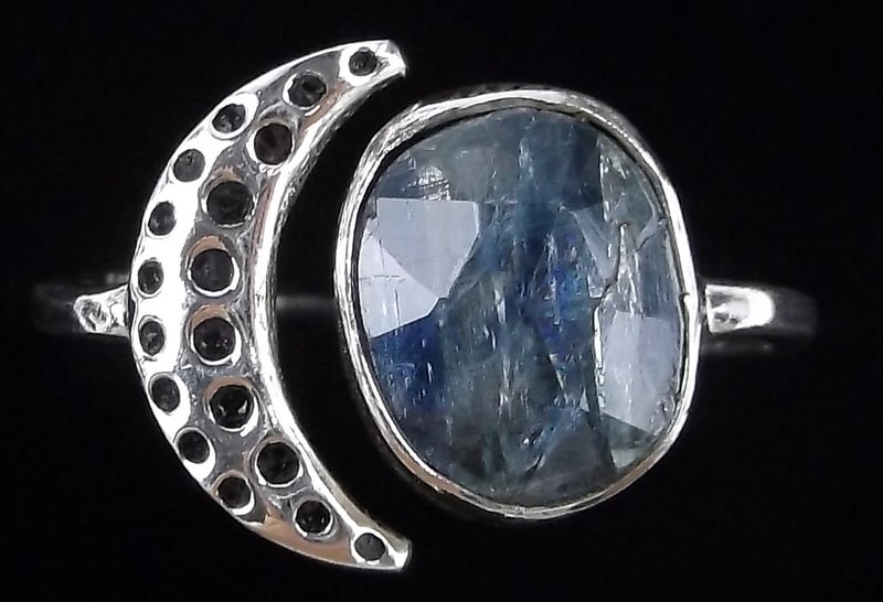 New Sterling Silver Blue Spinel Moon Ring Adjust 7-9: Solid Sterling Silver Guaranteed, in Brand New Never Worn Condition.