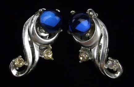 Stunning Vint 1950s Karu Arke Jelly Belly Rhinestone Earrings
