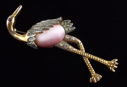 Gorgeous Vintage Jelly Belly Rhinestone Crane Bird Brooch