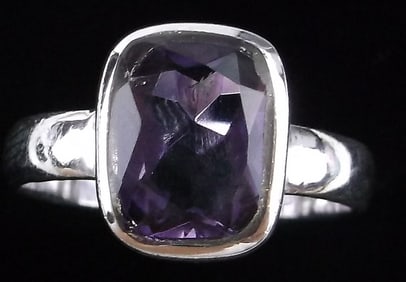 New Thick Sterling Silver 3ct Amethyst Ring 7.5