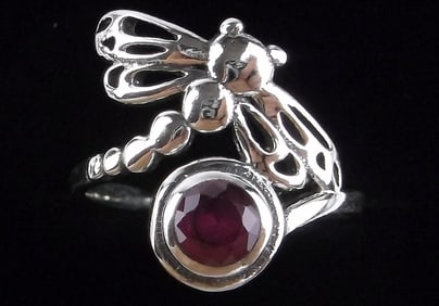 New Sterling Silver .50ct Ruby Dragonfly Ring 7