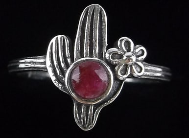 New Sterling Silver Ruby Cactus Ring 8