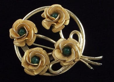 Stunning Vint 1960s Genuine Jade Flower Brooch