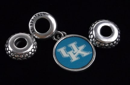 3 Mint Sterling Silver University Kentucky Charm Bead Set
