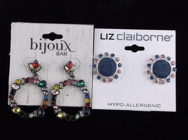 2 New Bijoux Bar Liz Claiborne Rhinestone Earrings Sets $39