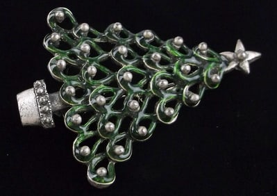 Mint Vintage Enameled Christmas Tree Brooch