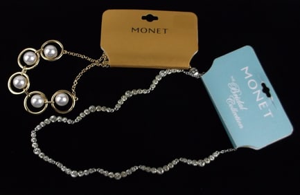 2 New Monet Rhinestone Necklace Lot 20" $60