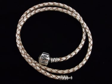 New Pandora Sterling Silver Leather Band Necklace 15"