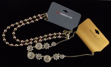 2 New Monet Liz Claiborne Rhinestone Necklace Lot 20" $64