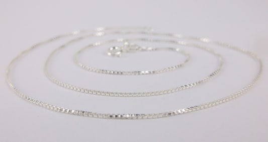 New Vintage Italian Sterling Silver Box Chain Necklace 18"