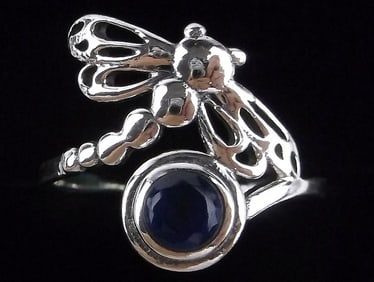 New Sterling Silver Blue Chalcedony Dragonfly Ring 8.5