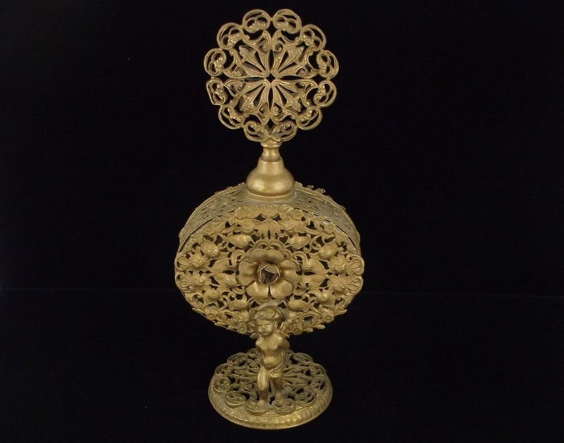 Stunning Big Antique 1940s French Cherub Perfume Gold Gilt 8": excellent condition