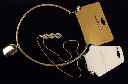 2 New Monet Rhinestone Necklace Lot 20" $52