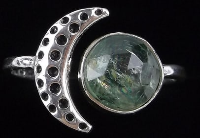 New Sterling Silver 1ct Green Spinel Moon Ring 6-9