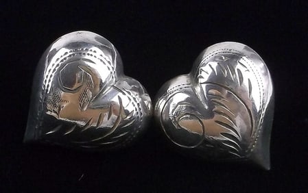 Stunning Vintage Ornate Sterling Silver Heart Earrings