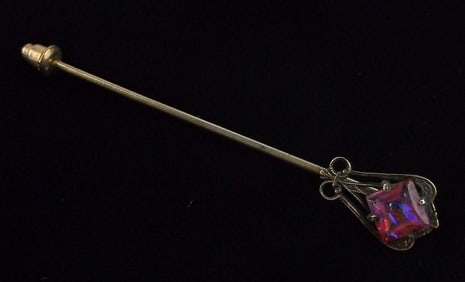 Antique 1930s 10kt GF Czech Glass Stick Pin