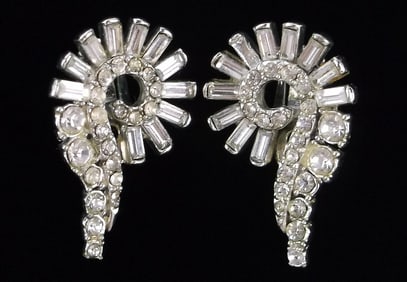 Stunning Antique 1950s Pell Rhinestone Drop Earrings