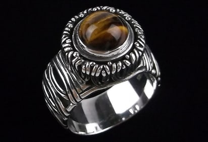 Mint Vintage Thick Designer Sterling Silver Tigers Eye Ring 6