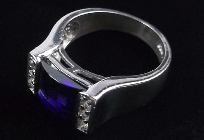 Stunning Vint Thick Sterling Silver Amethyst Ring 7