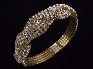 Mint Vintage 1960s Rhinestone Flex Bracelet 6-8"