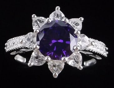 New Designer Sterling Silver 1ct Amethyst Sun Ring 8
