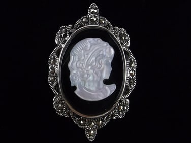 Big Mint Vint Designer Sterling Silver MOP Cameo Ring 6