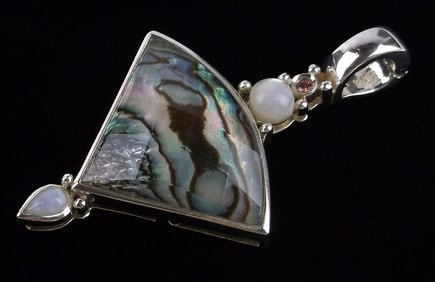 Mint Big Thick Sterling Silver Abalone Garnet MOP Pendant